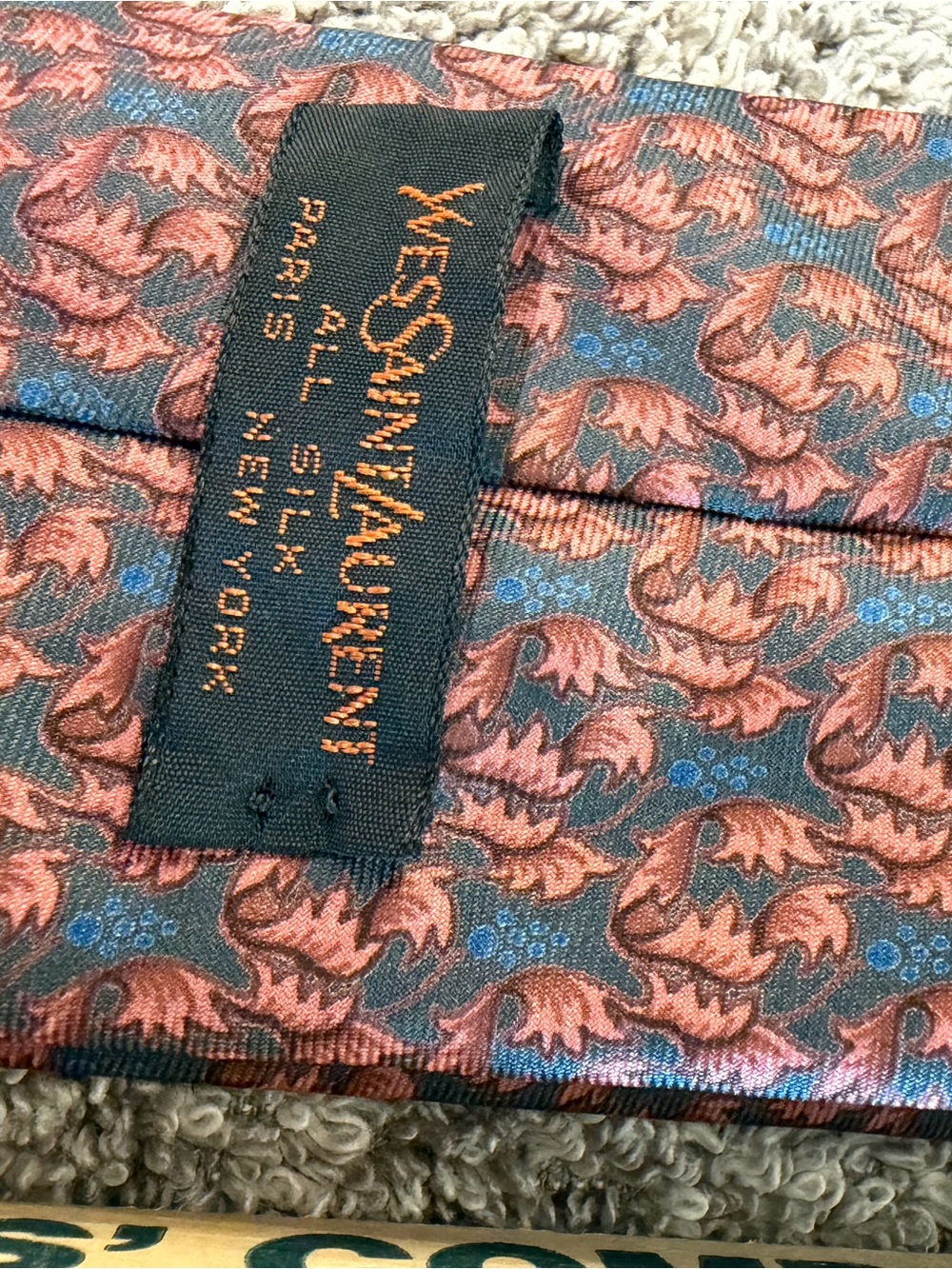 Yves Saint Laurent Pink and Blue Floral Silk Tie